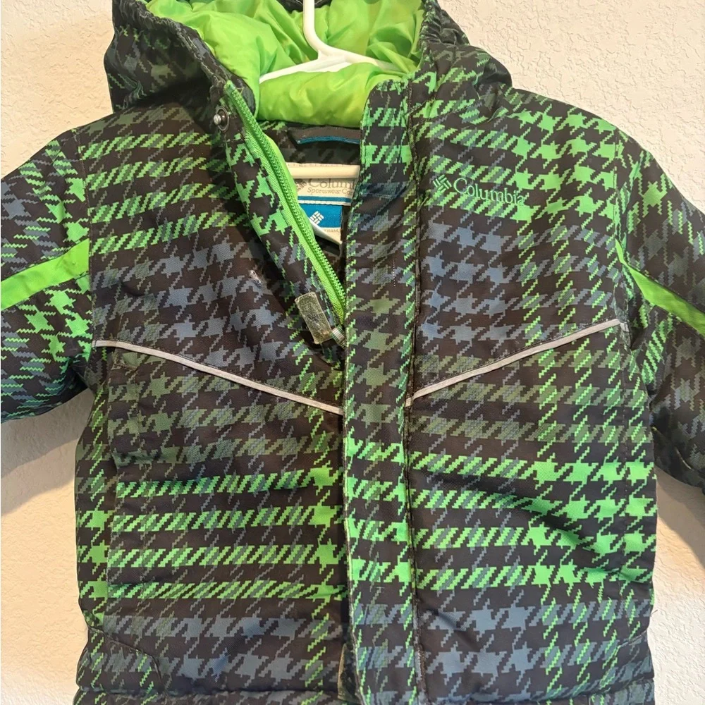 Columbia Toddler Winter Puffer Jacket Green Plaid Hooded Coat 18-24M